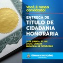 CÂMARA ENTREGARÁ TÍTULOS DE CIDADANIA HONORÁRIA NESTA QUINTA-FEIRA