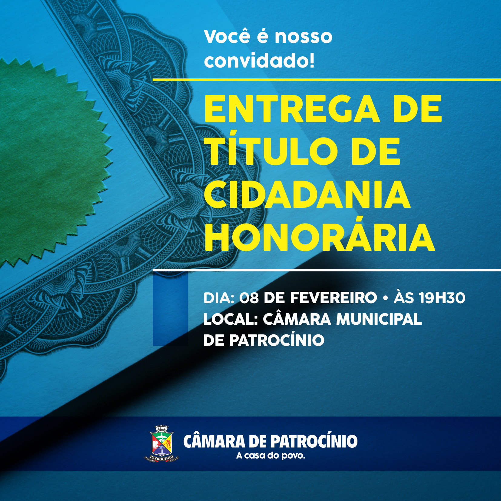 CÂMARA ENTREGARÁ TÍTULOS DE CIDADANIA HONORÁRIA